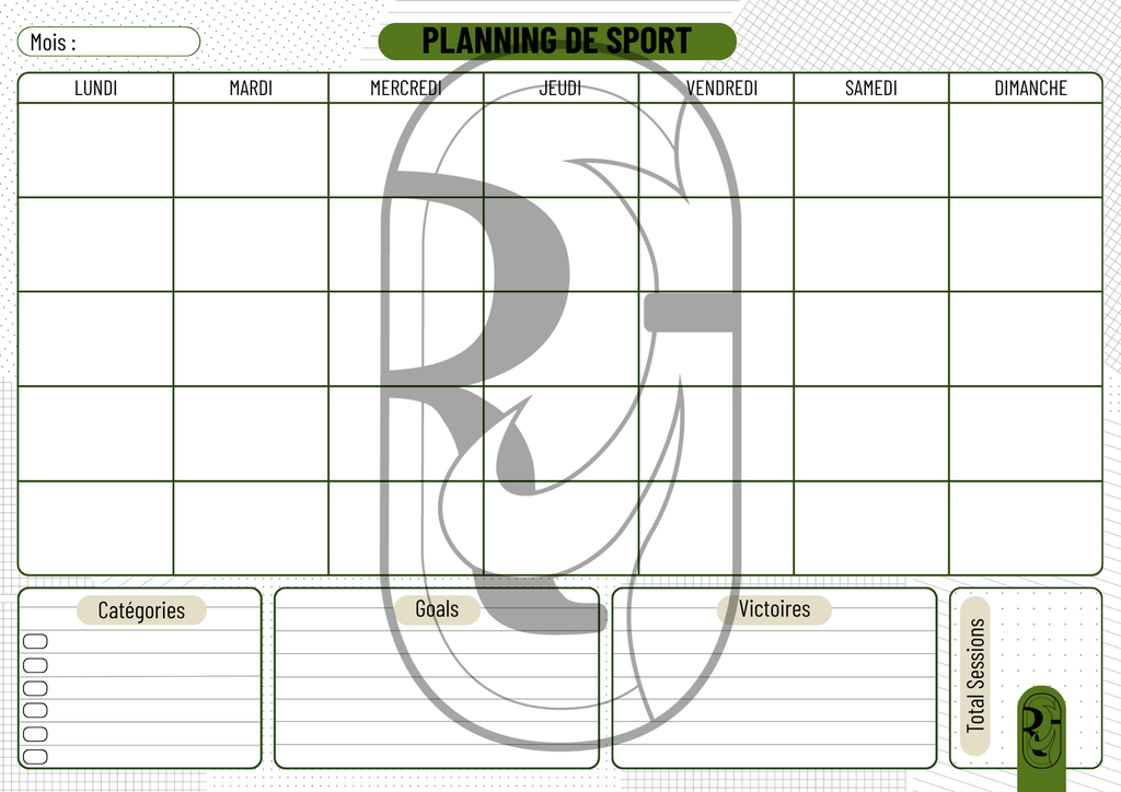PLANNING DE SPORT (Pas de personnalisation, Français)