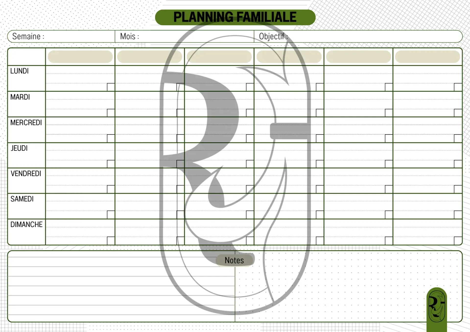 PLANNING FAMILIAL (Pas de personnalisation, Français)
