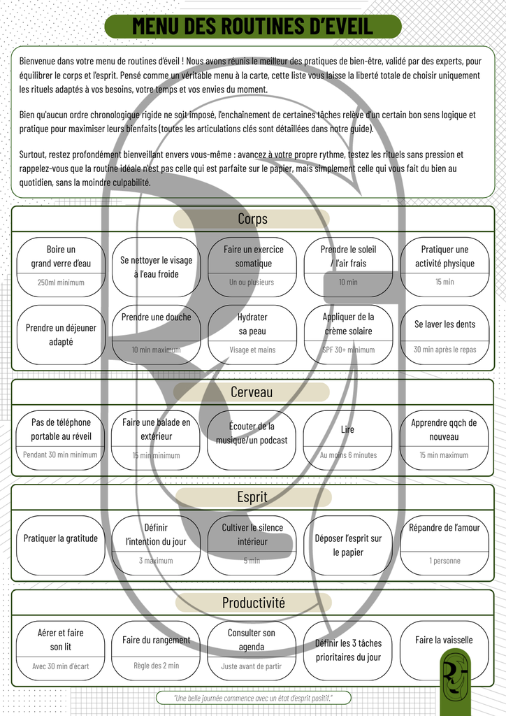 MENU DES ROUTINES MATINALES (Pas de personnalisation)